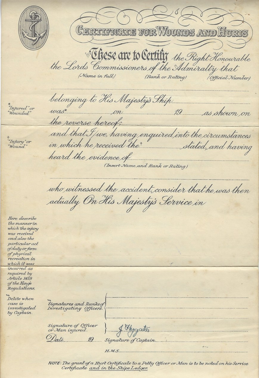 Jack Hygate Report Of Wound Or Hurt Form 1953 front.jpg